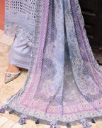 ‎NUREH-3PC LAWN CHIKANKAARI EMBROIDERED SHIRT WITH CHIFFON PRINTED DUPATTA AND TRPUSER-DPC-4553