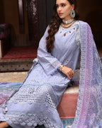 ‎NUREH-3PC LAWN CHIKANKAARI EMBROIDERED SHIRT WITH CHIFFON PRINTED DUPATTA AND TRPUSER-DPC-4553