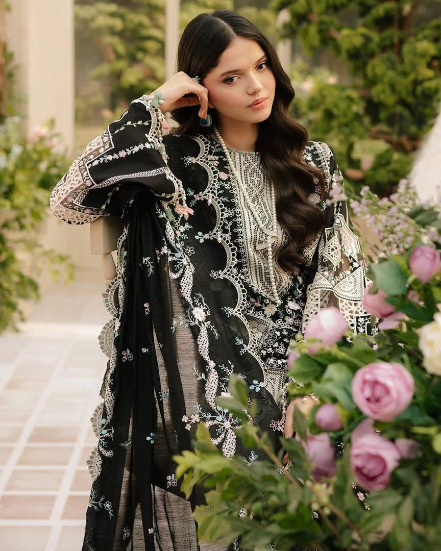 ‎BIN ILYAS- 3PC LAWN HEAVY EMBROIDERED SHIRT WITH KHADDI NET DUPATTA AND TROUSER-DPC-4039