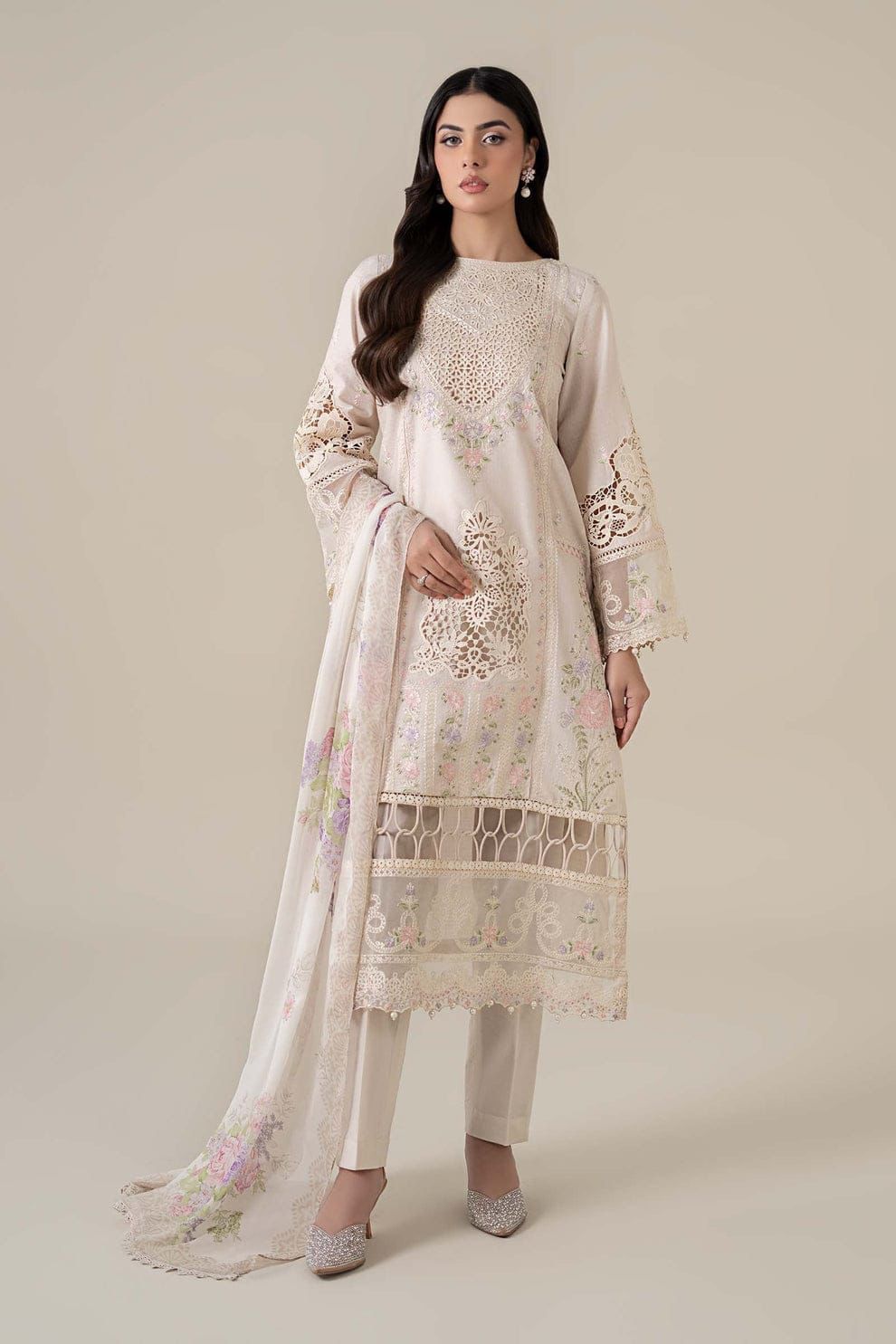 MARIA.B- 3PC LAWN EMBROIDERED SHIRT WITH PRINTED CHIFFON DUPATTA AND TROUSER-DPC-3998