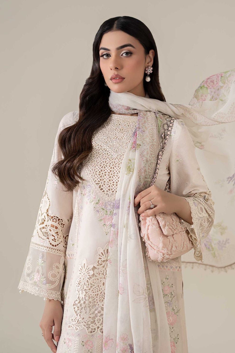 MARIA.B- 3PC LAWN EMBROIDERED SHIRT WITH PRINTED CHIFFON DUPATTA AND TROUSER-DPC-3998