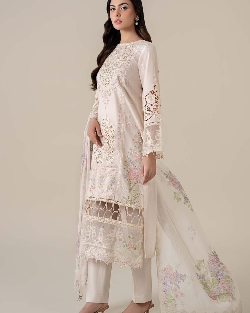MARIA.B- 3PC LAWN EMBROIDERED SHIRT WITH PRINTED CHIFFON DUPATTA AND TROUSER-DPC-3998