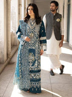 MAHNUR- 3PC LAWN HEAVY EMBROIDERED SHIRT WITH KHADDI NET EMBROIDERED DUPATTA AND TROUSER-DPC-3643