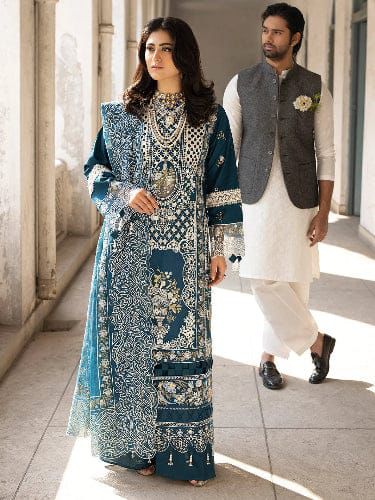 MAHNUR- 3PC LAWN HEAVY EMBROIDERED SHIRT WITH KHADDI NET EMBROIDERED DUPATTA AND TROUSER-DPC-3643