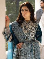 MAHNUR- 3PC LAWN HEAVY EMBROIDERED SHIRT WITH KHADDI NET EMBROIDERED DUPATTA AND TROUSER-DPC-3643