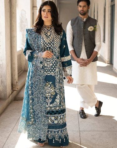 MAHNUR- 3PC LAWN HEAVY EMBROIDERED SHIRT WITH KHADDI NET EMBROIDERED DUPATTA AND TROUSER-DPC-3643