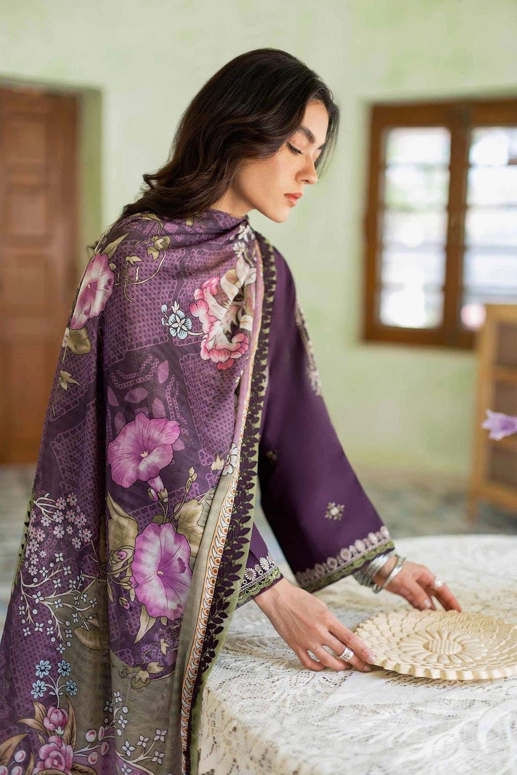 JAZMIN-3PC LAWN EMBROIDERED SHIRT WITH CHIFFON PRINTED DUPATTA AND TROUSER-DPC-4631