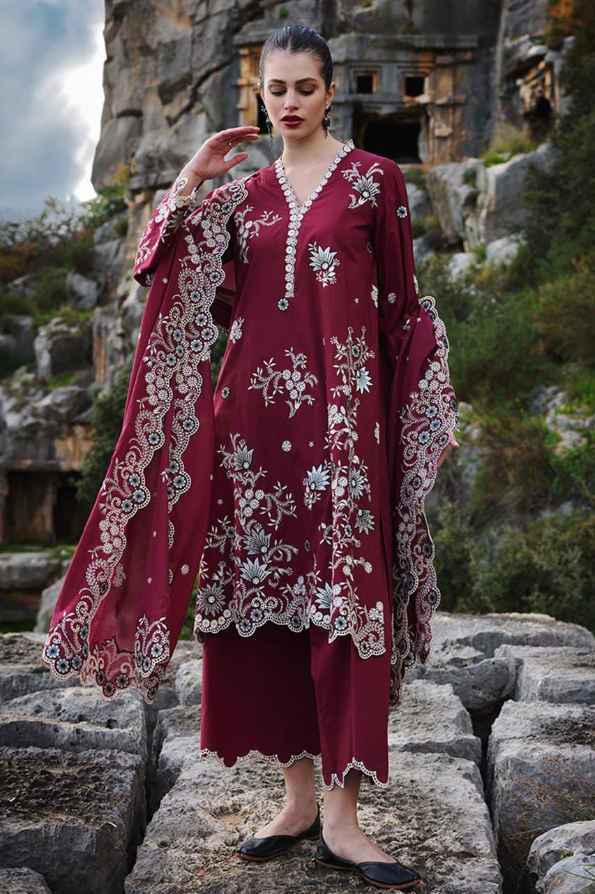 ‎IMAGE-3PC LAWN EMBROIDERED SHIRT WITH KHADDI NET EMBROIDERED DUPATTA AND EMB TROUSER-DPC-4545