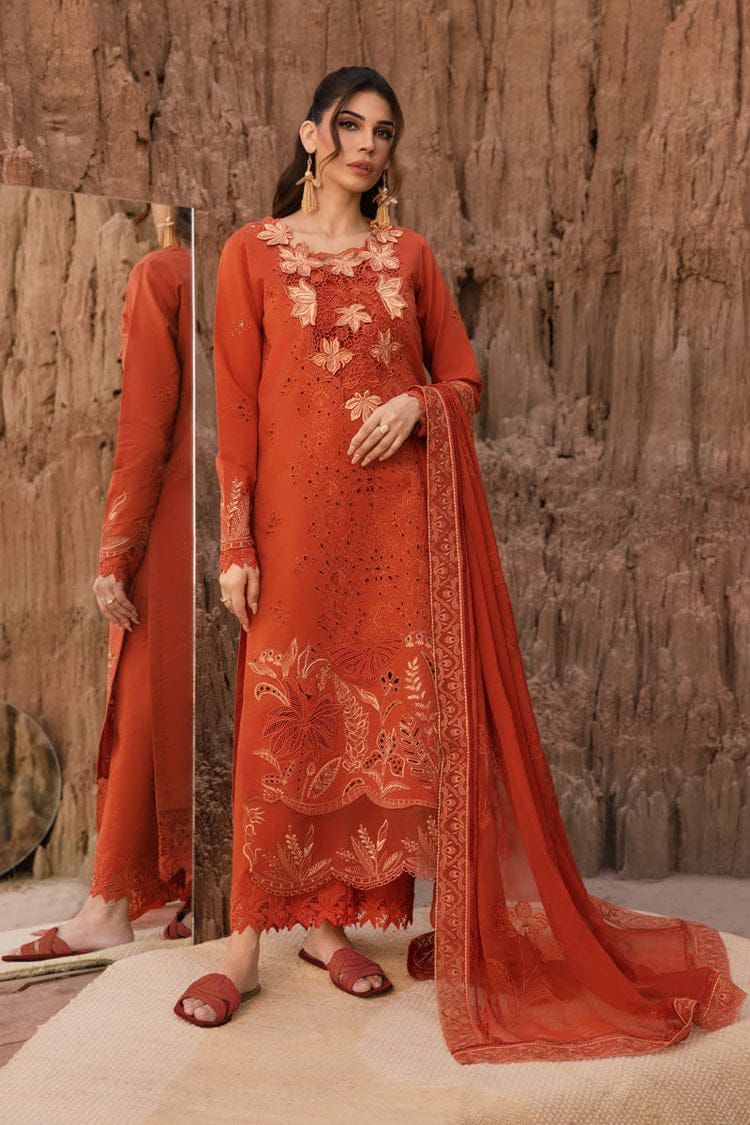 RANG RASIYA-3PC LAWN CHIKANKARI EMB SHIRT WITH ORGANZA EMB DUPATTA AND EMB TROUSER-DPC-4520