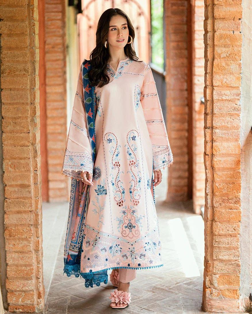 ‎‎ROHENAZ- 3PC LAWN EMBROIDERED SHIRT WITH PRINTED CHIFFON DUPATTA AND TROUSER-DPC-3778