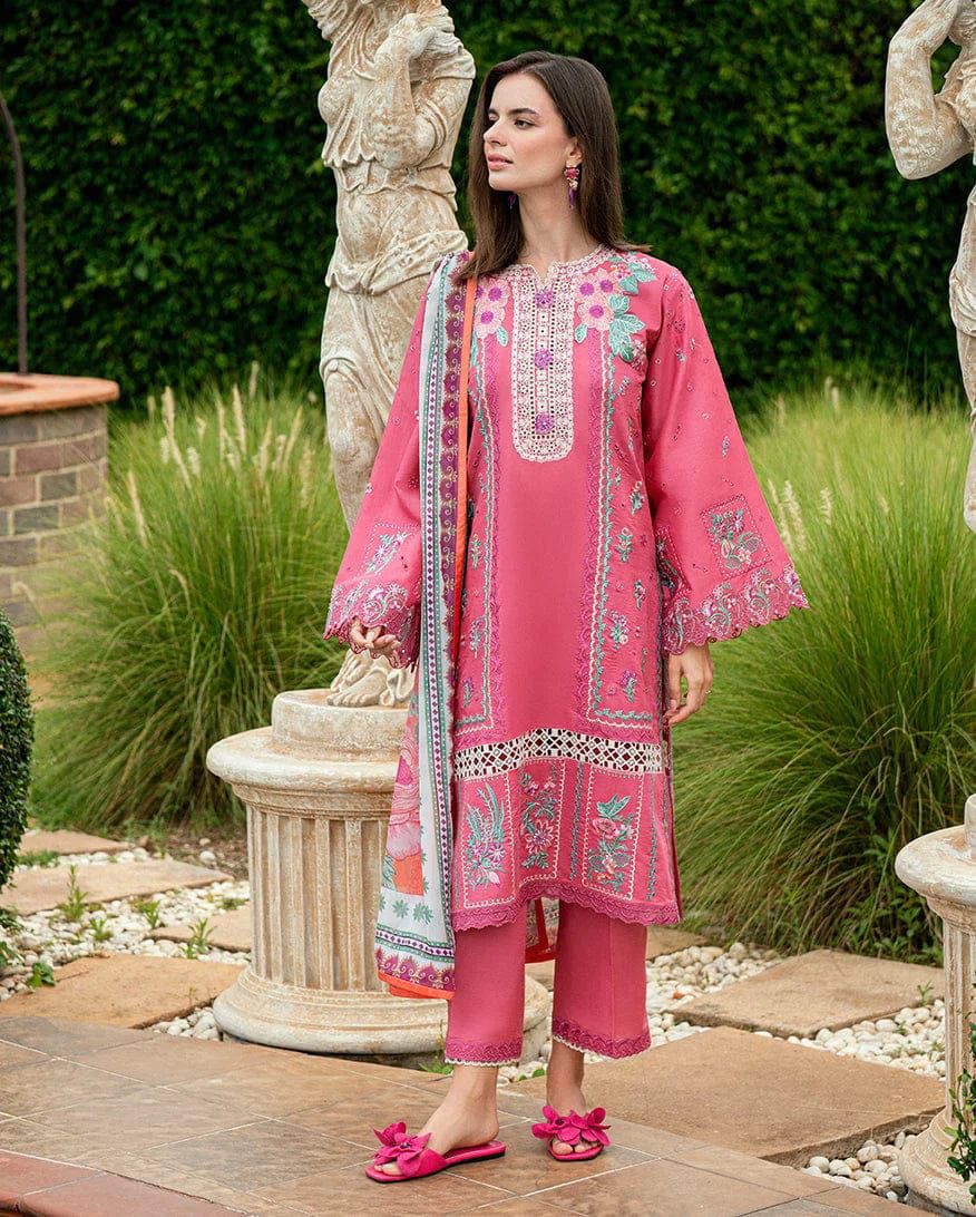 ROHENAZ- 3PC LAWN EMBROIDERED SHIRT WITH MONAR DUPATTA AND TROUSER-DPC-3755