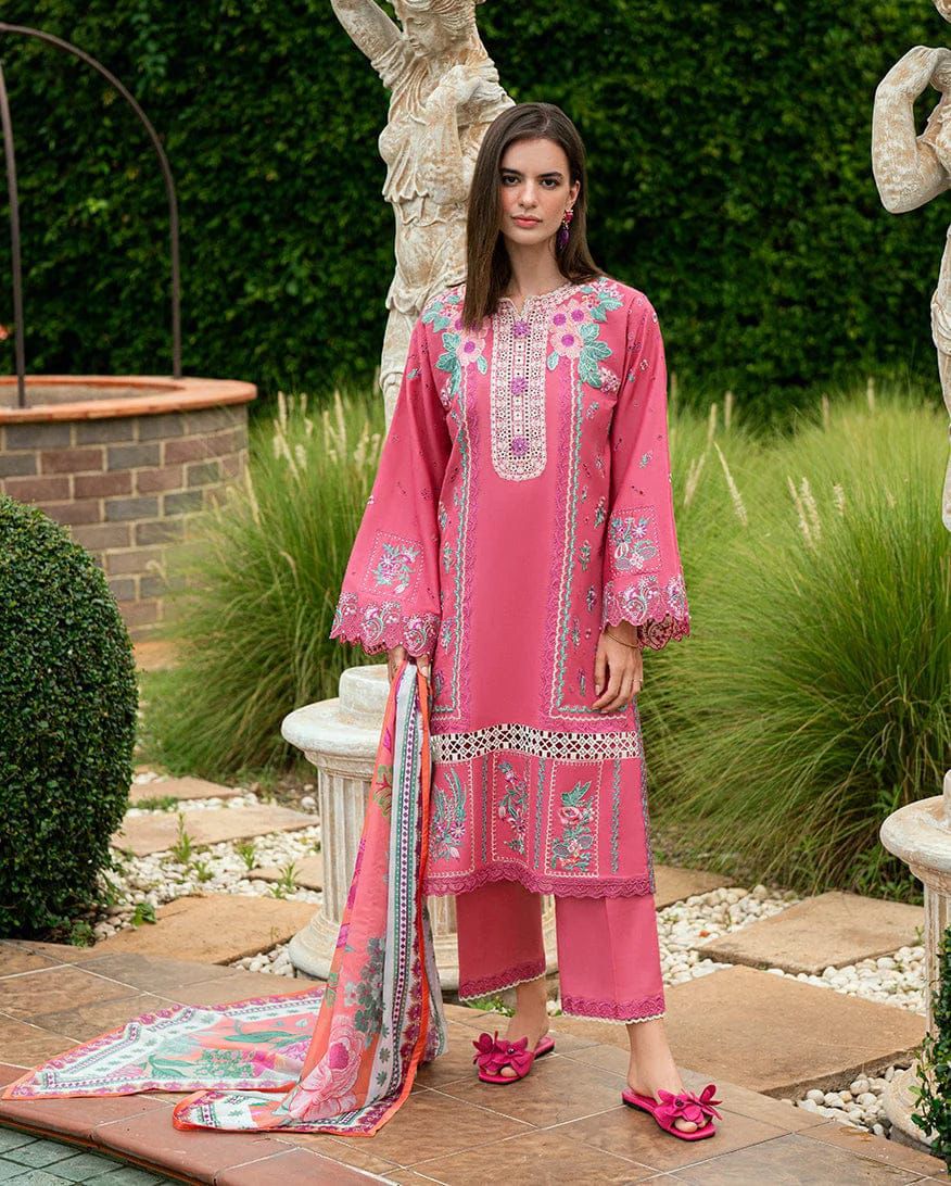 ROHENAZ- 3PC LAWN EMBROIDERED SHIRT WITH MONAR DUPATTA AND TROUSER-DPC-3755
