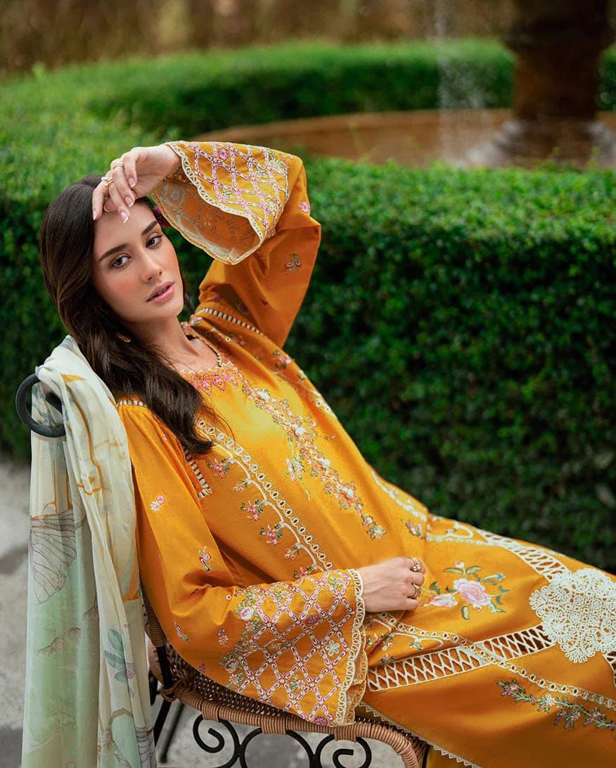 ROHENAZ- 3PC LAWN EMBROIDERED SHIRT WITH PRINTED CHIFFON DUPATTA AND TROUSER-DPC-3361