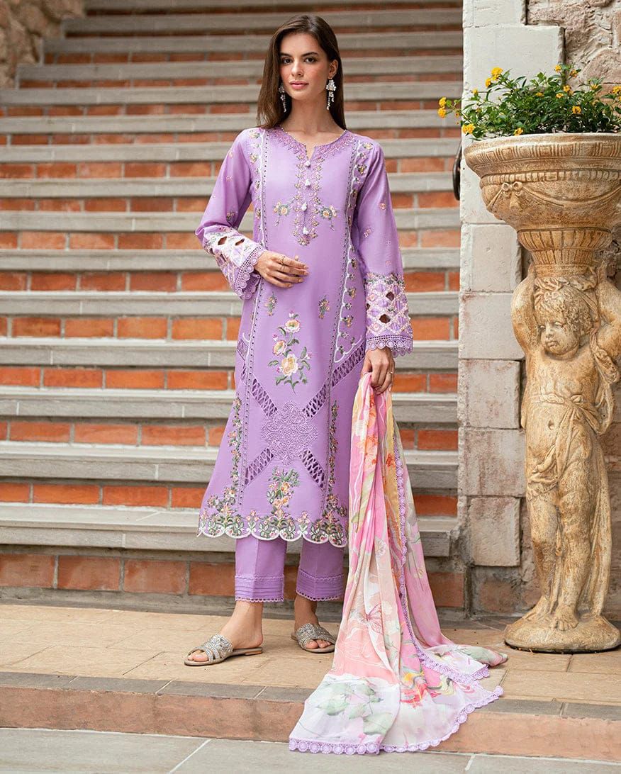 ROHENAZ- 3PC LAWN EMBROIDERED SHIRT WITH PRINTED CHIFFON DUPATTA AND TROUSER-DPC-3379