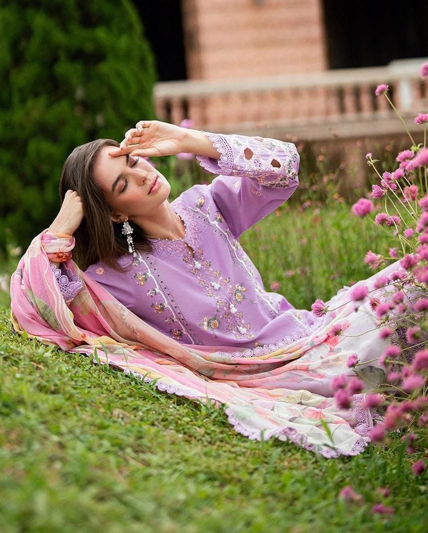ROHENAZ- 3PC LAWN EMBROIDERED SHIRT WITH PRINTED CHIFFON DUPATTA AND TROUSER-DPC-3379