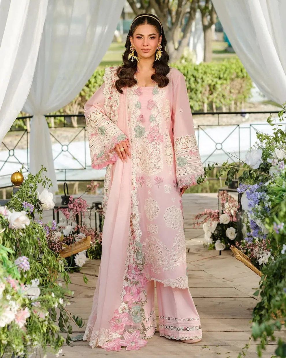 ELAF- 3PC LAWN EMBROIDERED SHIRT WITH MONAR DUPATTA AND TROUSER-DPC-4423