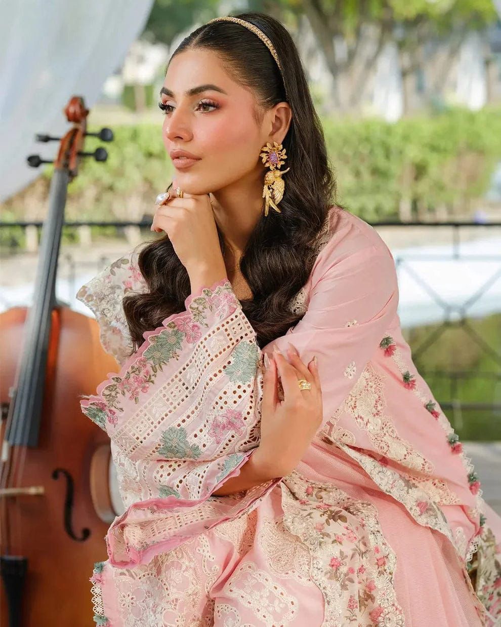 ELAF- 3PC LAWN EMBROIDERED SHIRT WITH MONAR DUPATTA AND TROUSER-DPC-4423