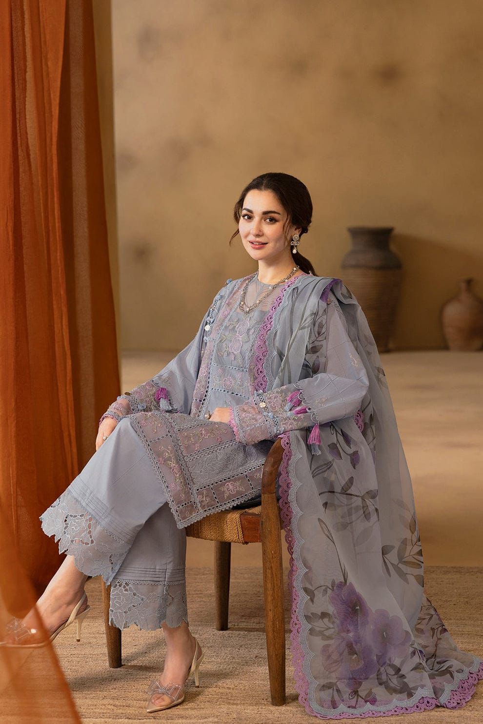 SAIRA RIZWAN - 3PC LAWN EMBROIDERED SHIRT WITH PRINTED CHIFFON DUPATTA AND TROUSER-DPC-4657