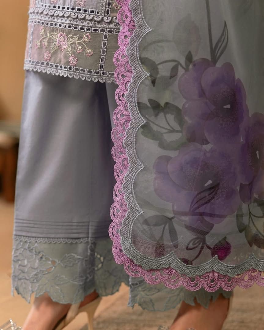 SAIRA RIZWAN - 3PC LAWN EMBROIDERED SHIRT WITH PRINTED CHIFFON DUPATTA AND TROUSER-DPC-4657