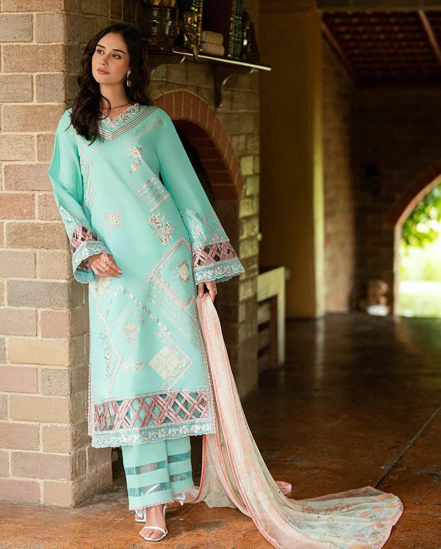 ROHENAZ- 3PC LAWN EMBROIDERED SHIRT WITH PRINTED CHIFFON DUPATTA AND TROUSER-DPC-4453