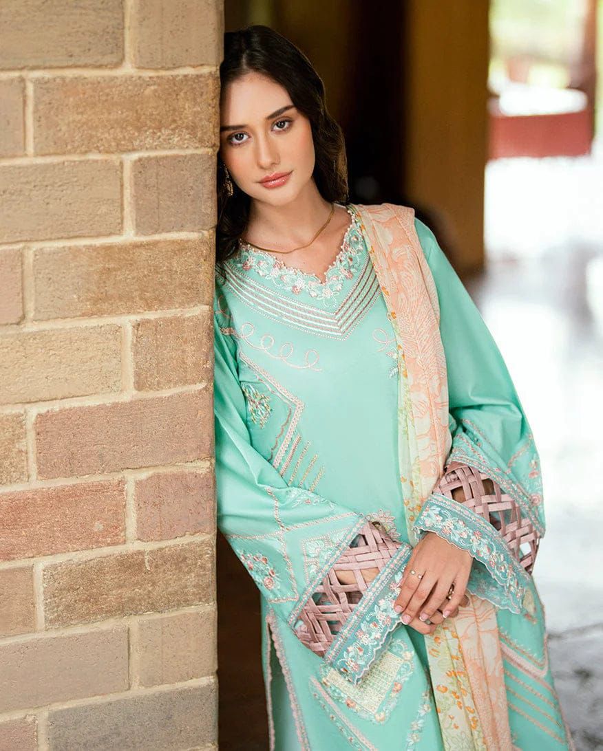 ROHENAZ- 3PC LAWN EMBROIDERED SHIRT WITH PRINTED CHIFFON DUPATTA AND TROUSER-DPC-4453