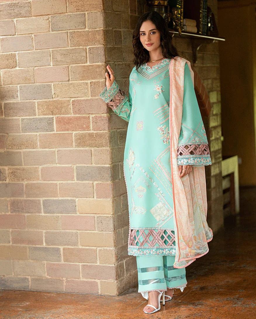 ROHENAZ- 3PC LAWN EMBROIDERED SHIRT WITH PRINTED CHIFFON DUPATTA AND TROUSER-DPC-4453
