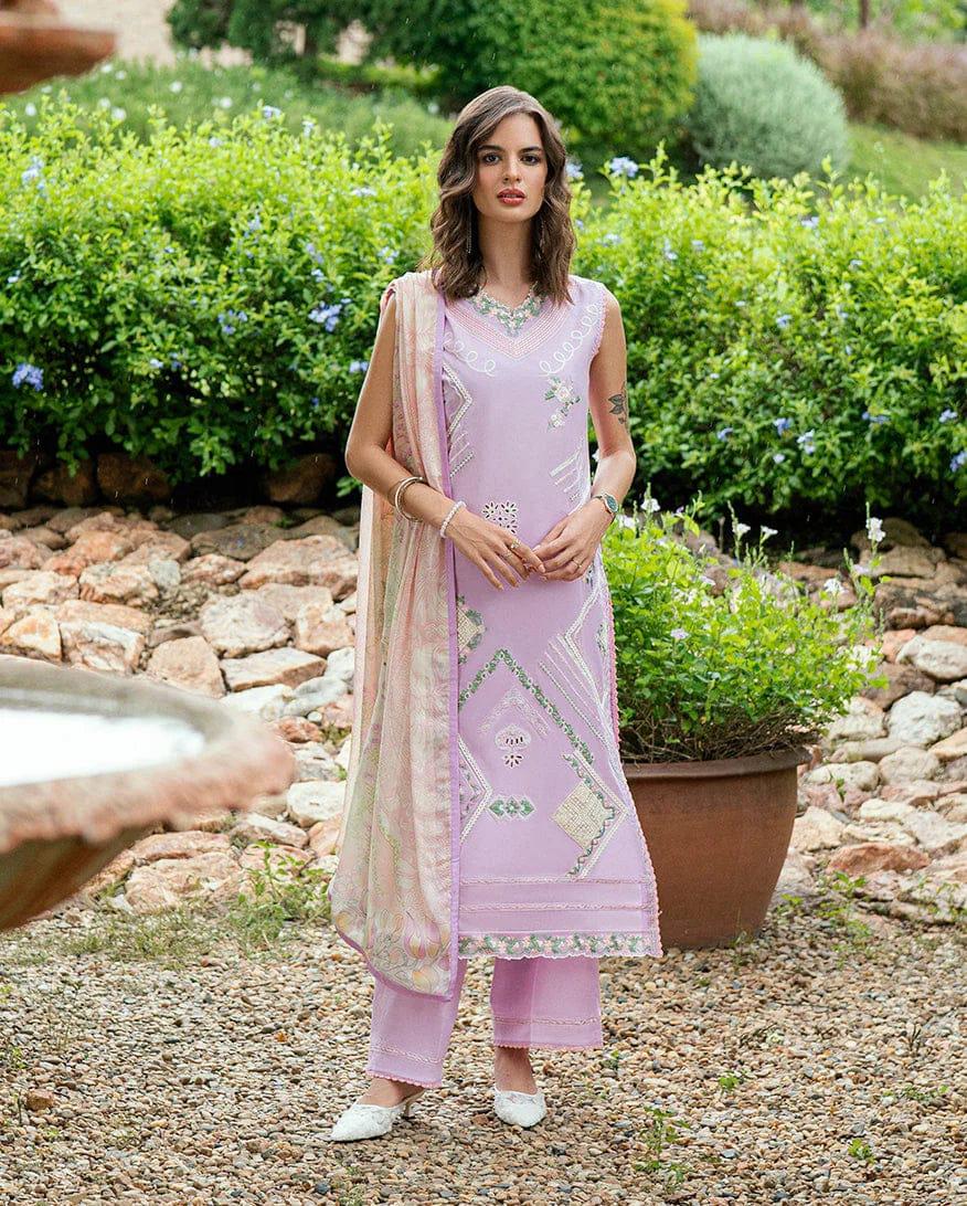 ROHENAZ- 3PC LAWN EMBROIDERED SHIRT WITH PRINTED CHIFFON DUPATTA AND TROUSER-DPC-4467