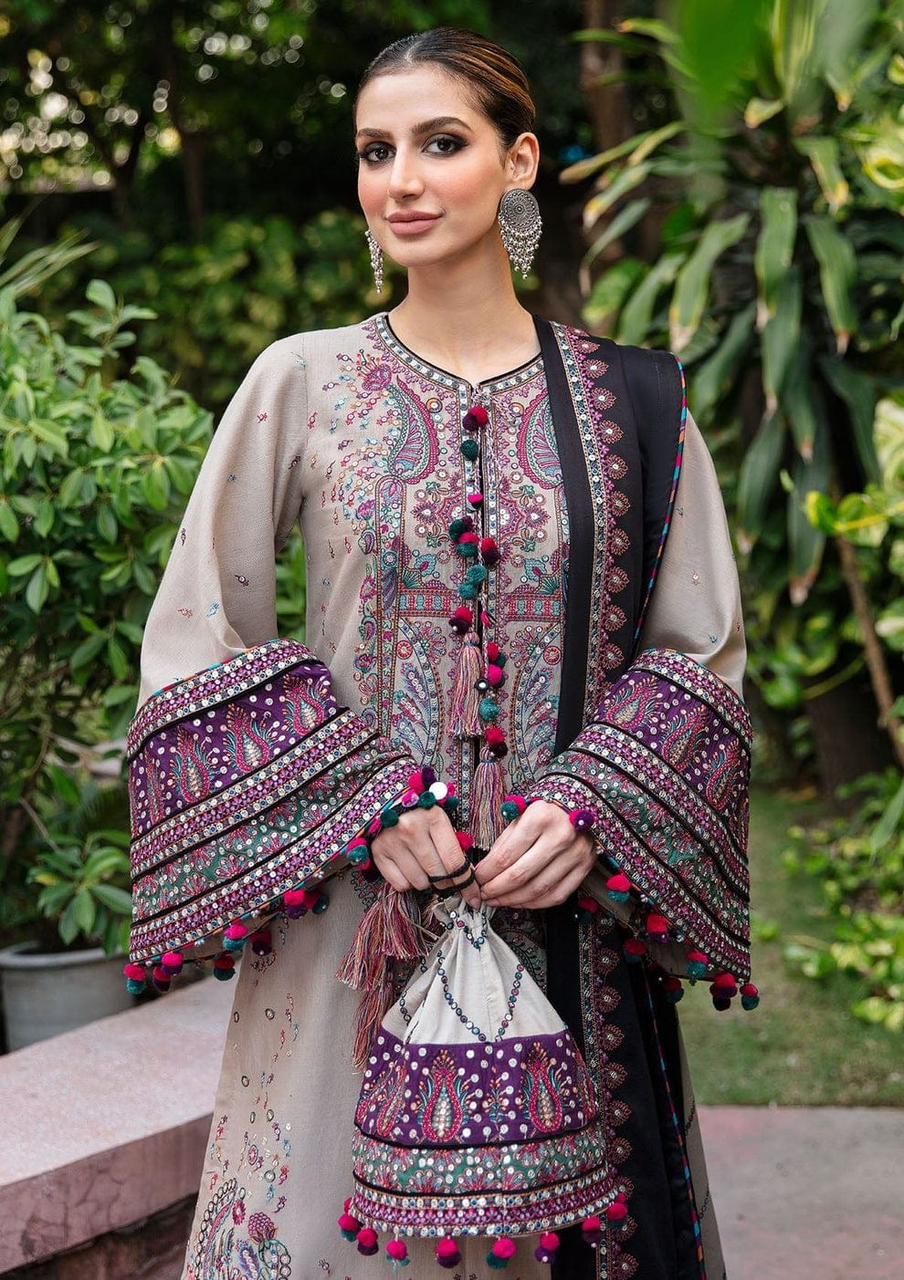 JAZMIN- 3PC LAWN EMBROIDERED SHIRT WITH BAMBER CHIFFON EMB DUPATTA AND TROUSER-DPC-4227