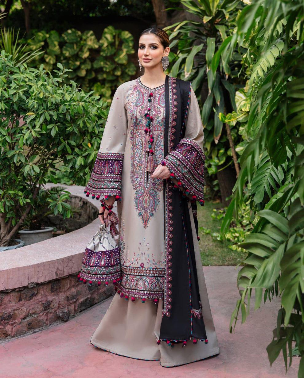 JAZMIN- 3PC LAWN EMBROIDERED SHIRT WITH BAMBER CHIFFON EMB DUPATTA AND TROUSER-DPC-4227