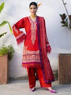BIN ILYAS- 3PC LAWN EMBROIDERED SHIRT WITH SLUB MUNAAR DUPATTA AND TROUSER-DPC-4058