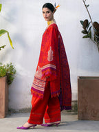 BIN ILYAS- 3PC LAWN EMBROIDERED SHIRT WITH SLUB MUNAAR DUPATTA AND TROUSER-DPC-4058