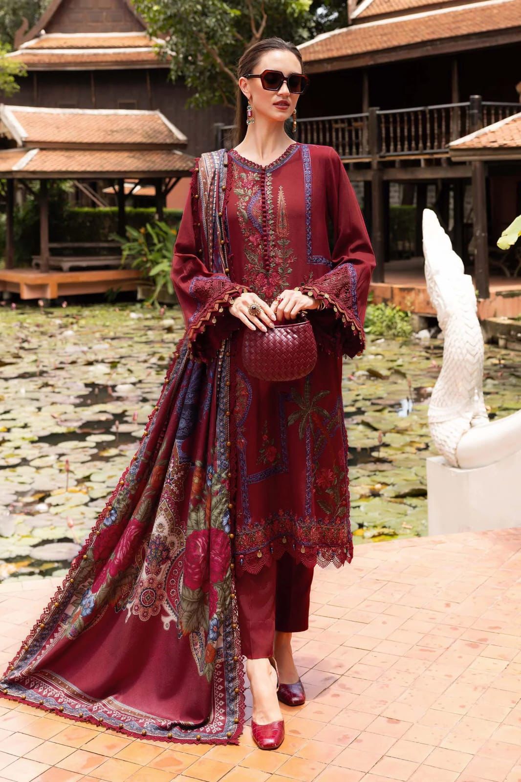 MARIA B- 3PC LAWN EMBROIDERED SHIRT WITH SLUB MUNAAR DUPATTA AND TROUSER-DPC-3266