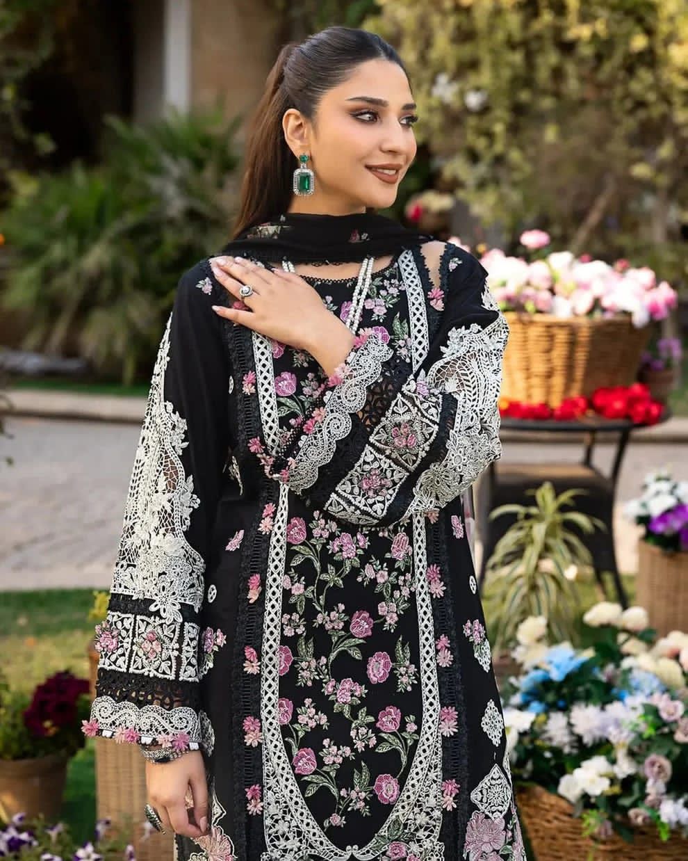 ELAF- 3PC LAWN EMBROIDERED SHIRT WITH PRINTED CHIFFON DUPATTA AND EMB TROUSER-DPC-4711