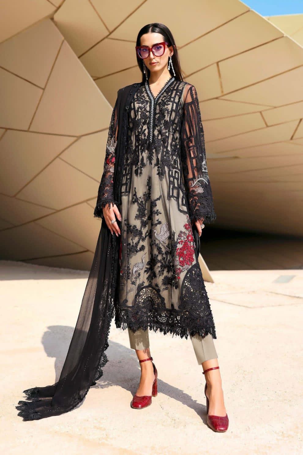 MARIA B- 3PC LAWN HEAVY EMBROIDERED SHIRT WITH BAMBER CHIFFON EMB DUPATTA AND TROUSER-DPC-4671