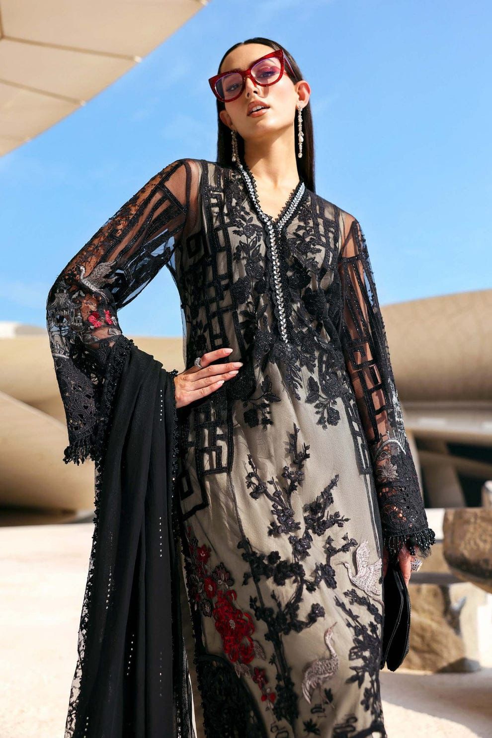 MARIA B- 3PC LAWN HEAVY EMBROIDERED SHIRT WITH BAMBER CHIFFON EMB DUPATTA AND TROUSER-DPC-4671