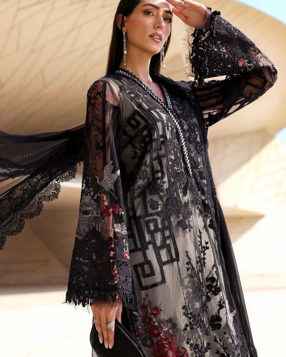 MARIA B- 3PC LAWN HEAVY EMBROIDERED SHIRT WITH BAMBER CHIFFON EMB DUPATTA AND TROUSER-DPC-4671