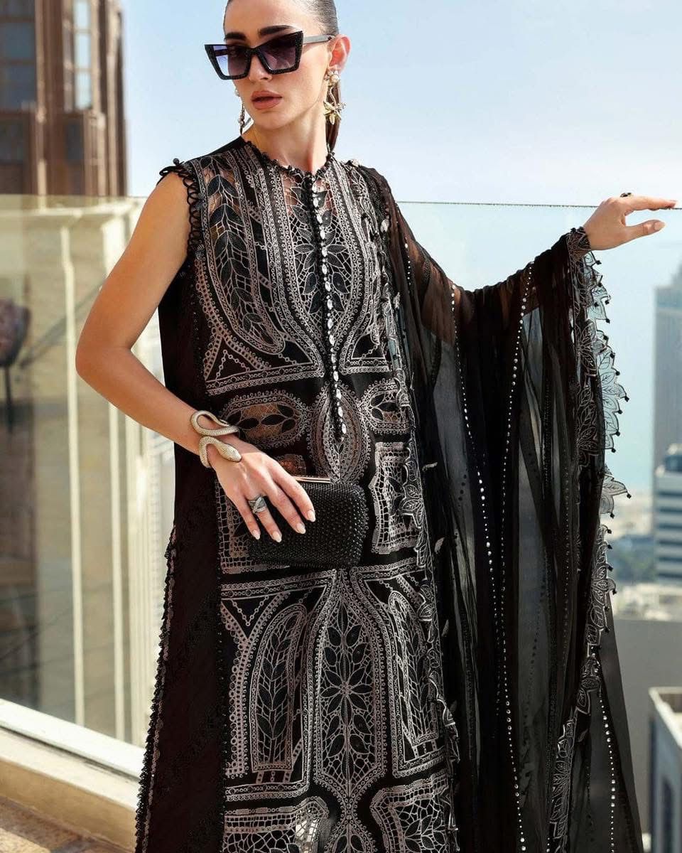 MARIA B- 3PC LAWN HEAVY EMBROIDERED SHIRT WITH BAMBER CHIFFON EMB DUPATTA AND TROUSER-DPC-4371