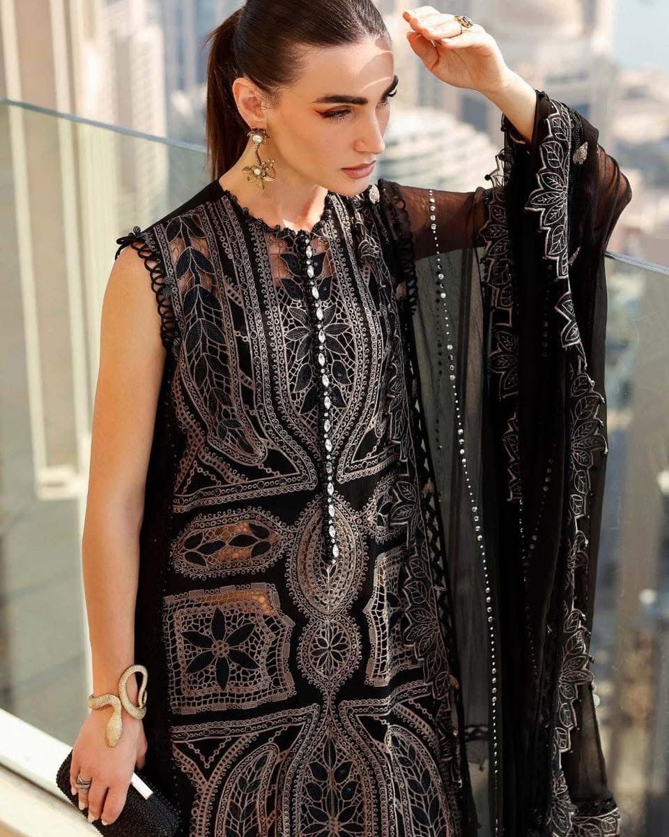 MARIA B- 3PC LAWN HEAVY EMBROIDERED SHIRT WITH BAMBER CHIFFON EMB DUPATTA AND TROUSER-DPC-4371