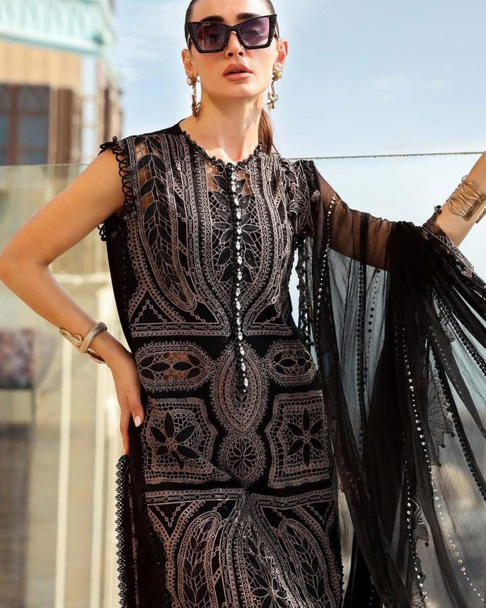 MARIA B- 3PC LAWN HEAVY EMBROIDERED SHIRT WITH BAMBER CHIFFON EMB DUPATTA AND TROUSER-DPC-4371