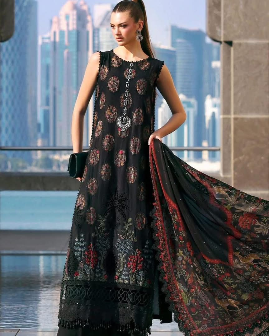 ‎MARIA B- 3PC LAWN HEAVY EMBROIDERED SHIRT WITH BAMBER CHIFFON EMB DUPATTA AND TROUSER-DPC-4339