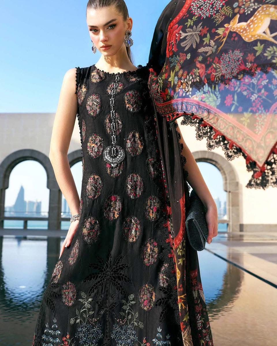 ‎MARIA B- 3PC LAWN HEAVY EMBROIDERED SHIRT WITH BAMBER CHIFFON EMB DUPATTA AND TROUSER-DPC-4339