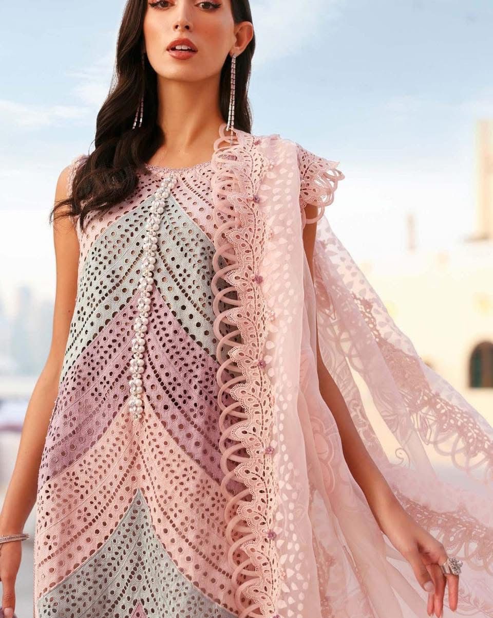 MARIA B- 3PC LAWN HEAVY EMBROIDERED SHIRT WITH PRINTED CHIFFON  DUPATTA AND TROUSER-DPC-4322