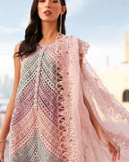 MARIA B- 3PC LAWN HEAVY EMBROIDERED SHIRT WITH PRINTED CHIFFON  DUPATTA AND TROUSER-DPC-4322