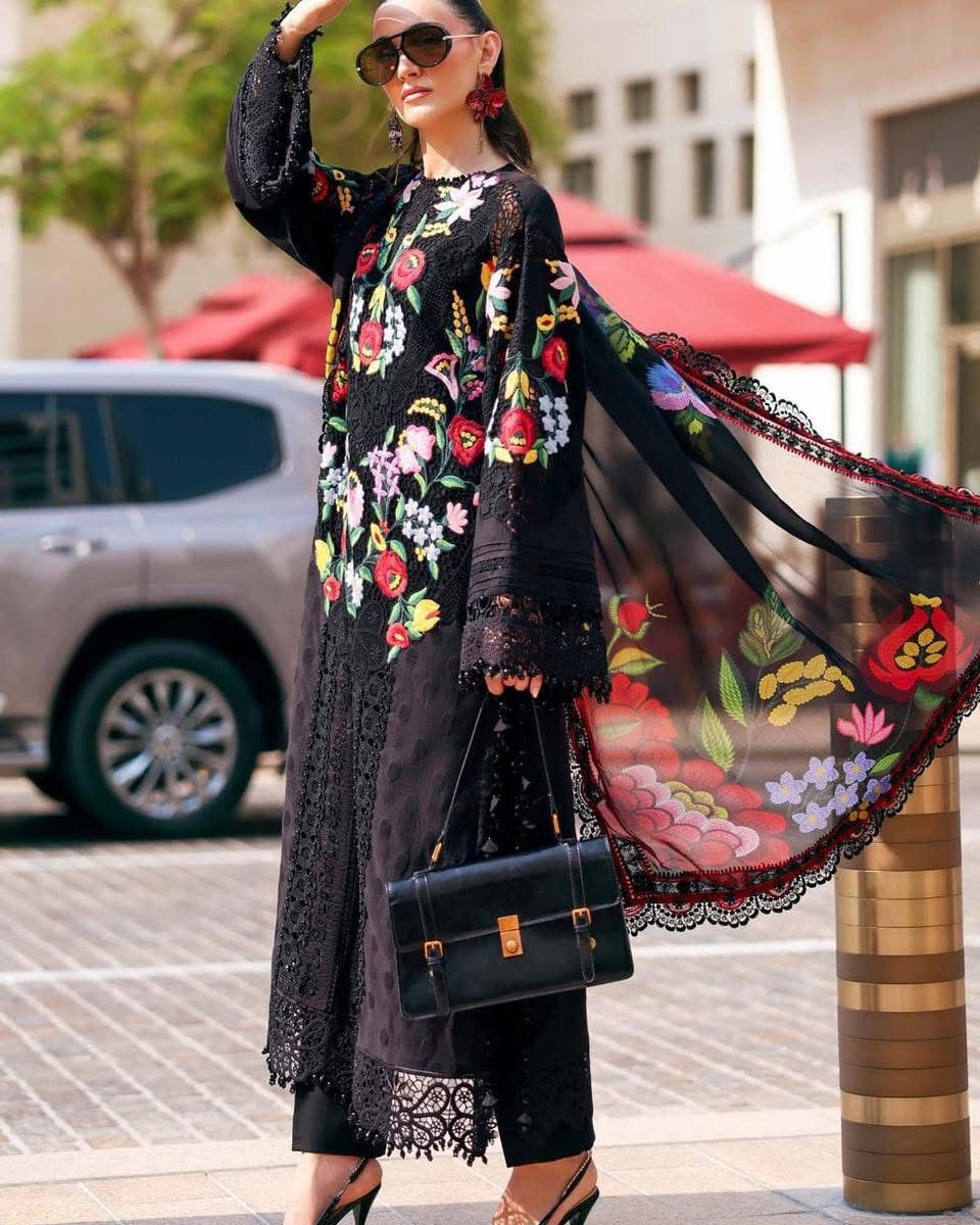 MARIA.B- 3PC LAWN HEAVY EMBROIDERED SHIRT WITH BAMBER CHIFFON EMB DUPATTA AND TROUSER-DPC-3519