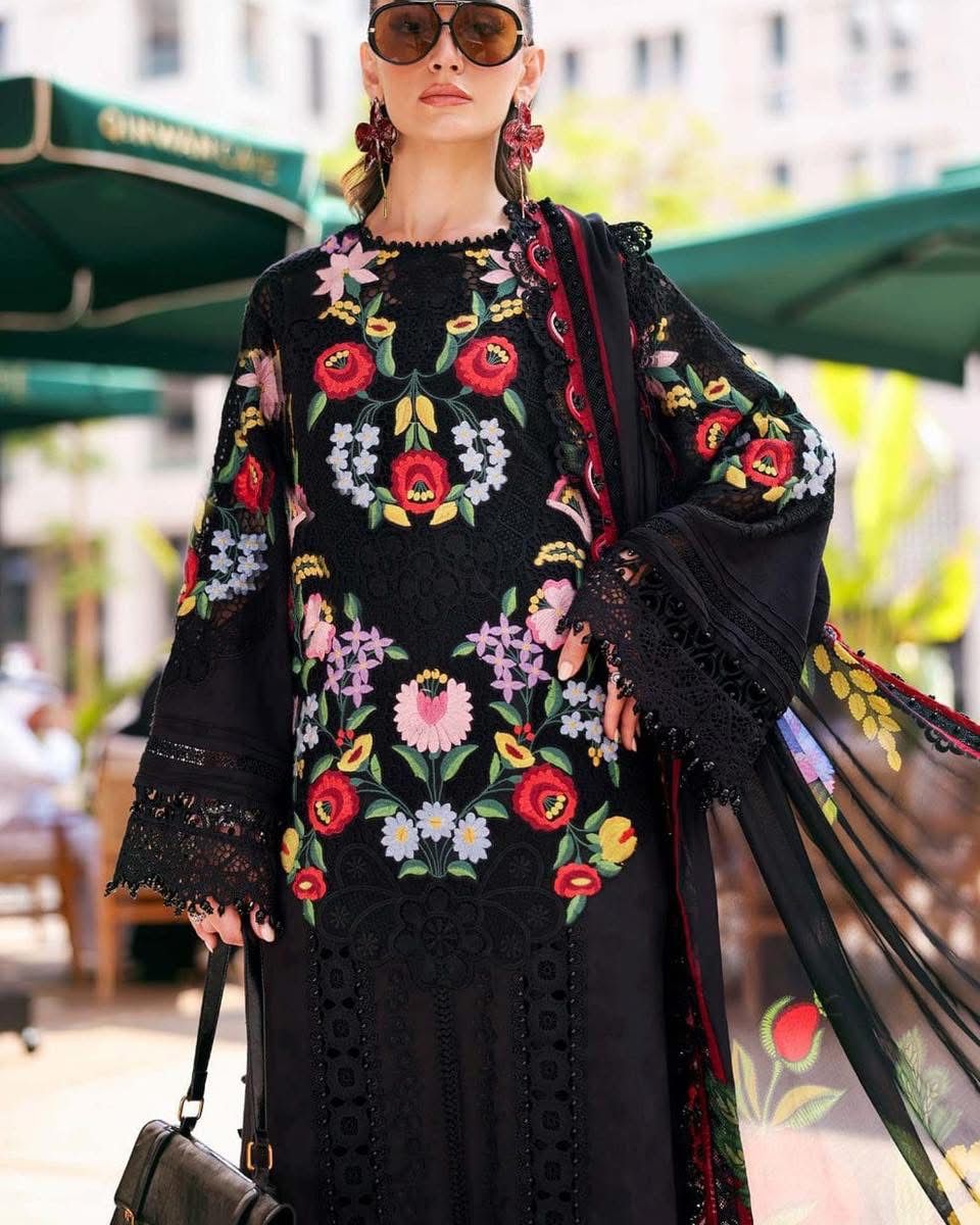 MARIA.B- 3PC LAWN HEAVY EMBROIDERED SHIRT WITH BAMBER CHIFFON EMB DUPATTA AND TROUSER-DPC-3519