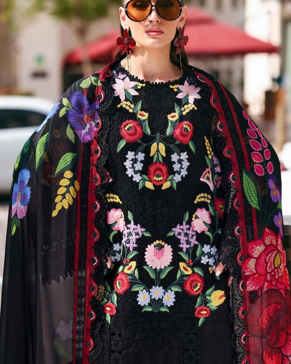 MARIA.B- 3PC LAWN HEAVY EMBROIDERED SHIRT WITH BAMBER CHIFFON EMB DUPATTA AND TROUSER-DPC-3519