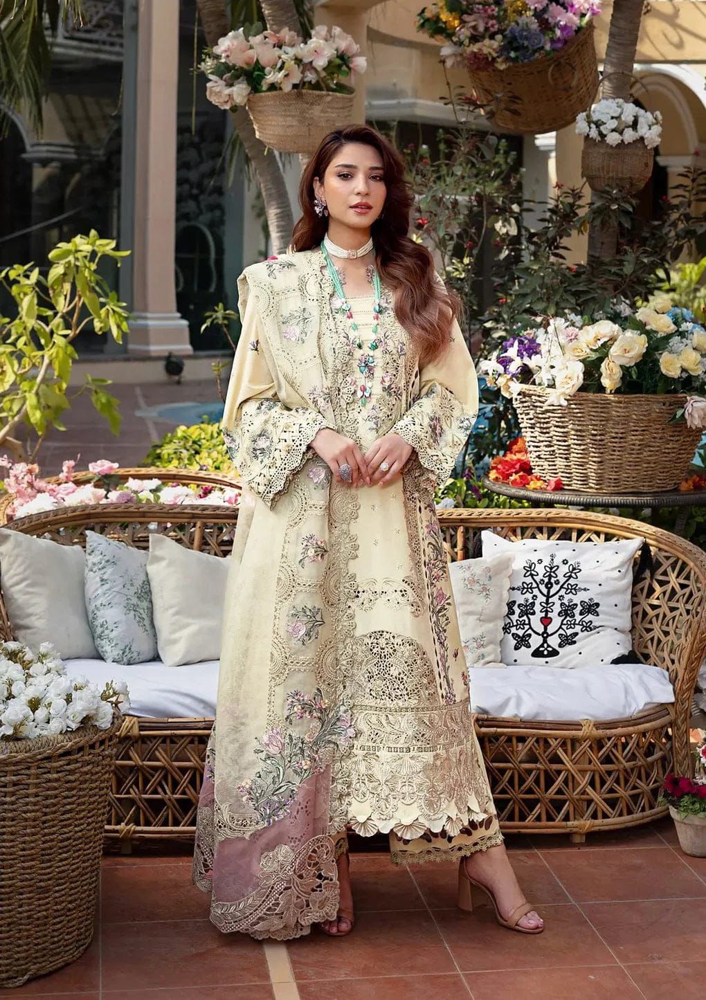 ELAF- 3PC LAWN HEAVY EMBROIDERED SHIRT WITH KHADDI NET DUPATTA AND TROUSER-DPC-3685