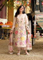 ANEELAS- 3PC LAWN HEAVY EMBROIDERED SHIRT WITH PRINTED CHIFFON  DUPATTA AND TROUSER-DPC-4244