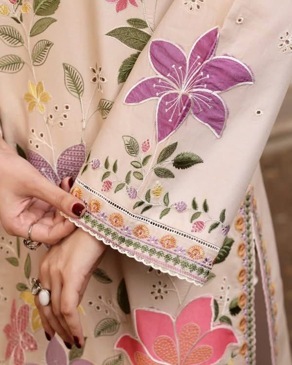 ANEELAS- 3PC LAWN HEAVY EMBROIDERED SHIRT WITH PRINTED CHIFFON  DUPATTA AND TROUSER-DPC-4244
