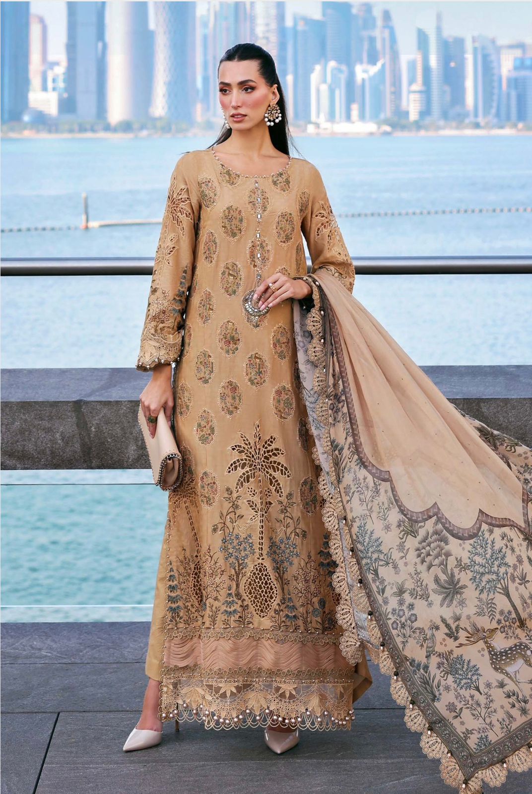 ‎‎‎‎‎‎‎‎‎‎‎‎‎‎‎‎‎‎‎‎‎‎‎MARIA B- 3PC LAWN HEAVY EMBROIDERED SHIRT WITH PRINTED CHIFFON  DUPATTA AND TROUSER-DPC-4177